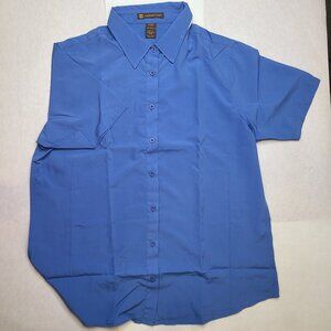 Harriton Button-Up Short Sleeve Shirt Size XL Blue Casual Workwear